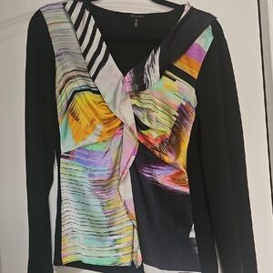 Escada Vibrant Abstract Blouse with Black Sleeves